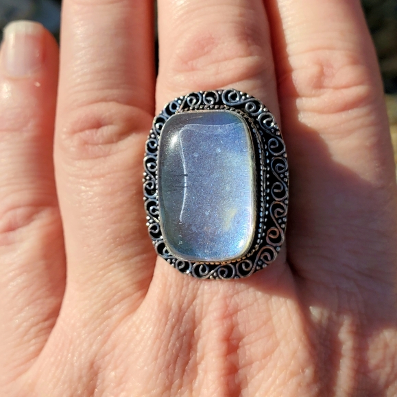 New Rainbow Dichroic Glass 925 Silver Statement Ring. - Picture 8 of 15